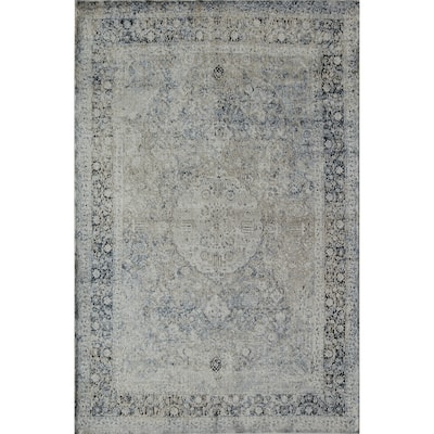 Cambridge Distressed Vintage Medallion Tan Blue Area Rug