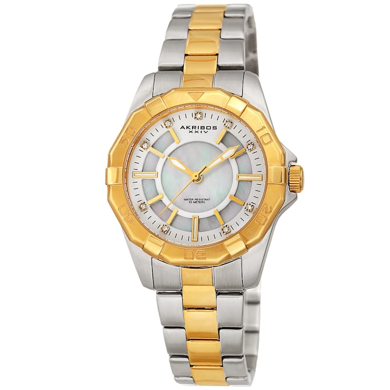 Akribos XXIV Women's Dodecagon Crystal Diver Style Two-Tone Bracelet Watch