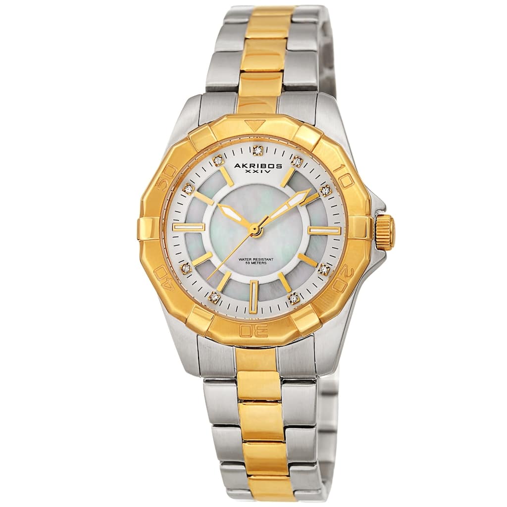 Akribos XXIV Women's Dodecagon Crystal Diver Style Two-Tone Bracelet Watch