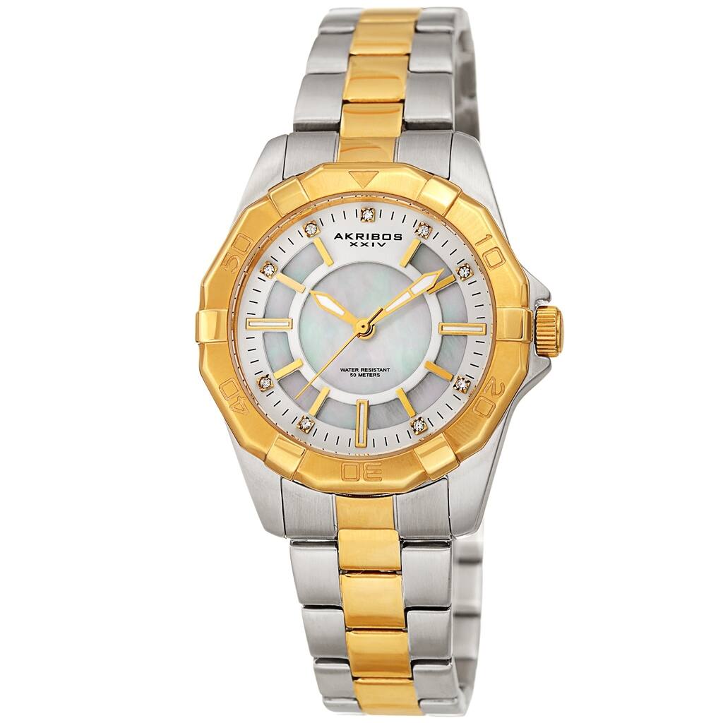 Akribos XXIV Women's Dodecagon Crystal Diver Style Two-Tone Bracelet Watch