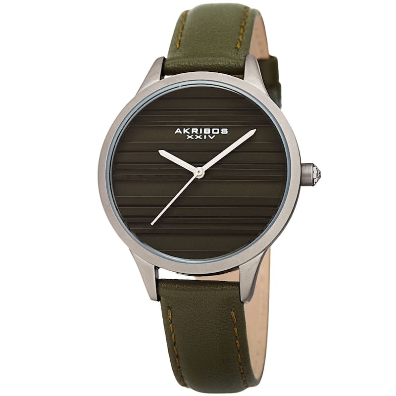 Akribos XXIV Women's Quartz Striate Simple Chic Green Leather Strap Watch