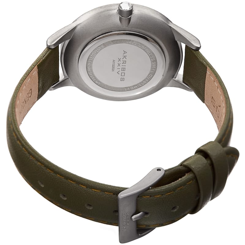 Akribos XXIV Women's Quartz Striate Simple Chic Green Leather Strap Watch