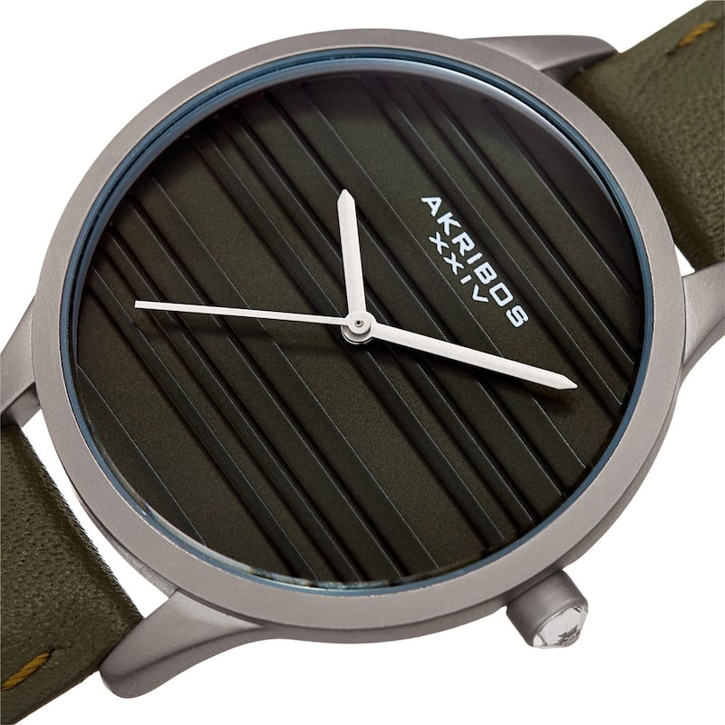 Akribos XXIV Women's Quartz Striate Simple Chic Green Leather Strap Watch