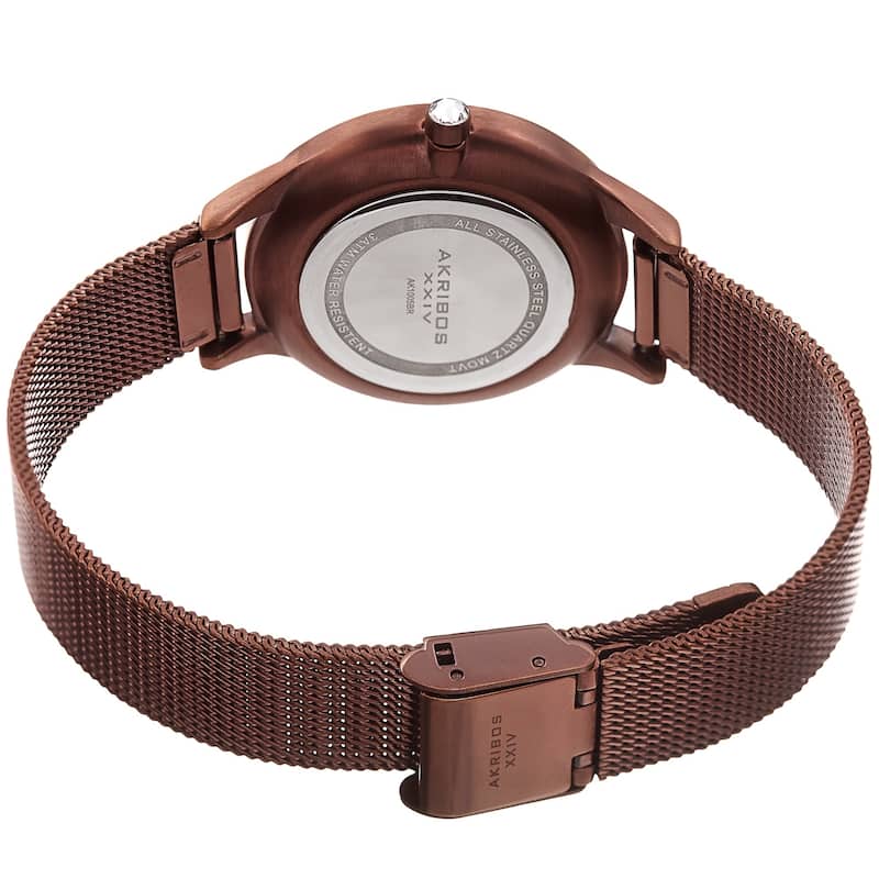 Akribos XXIV Women's Quartz Striate Simple Chic Brown Mesh Strap Watch