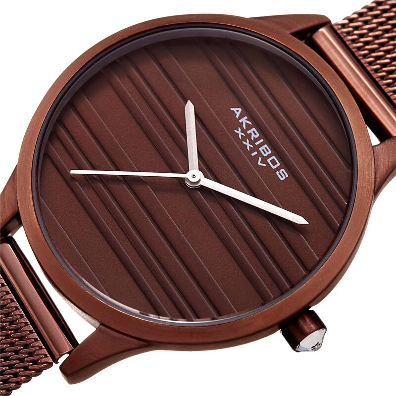 Akribos XXIV Women's Quartz Striate Simple Chic Brown Mesh Strap Watch