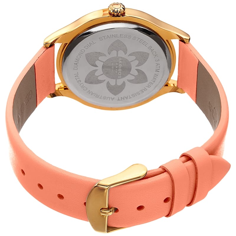 Akribos XXIV Women's Diamond Swarovski Crystal Date Pink Leather Strap Watch