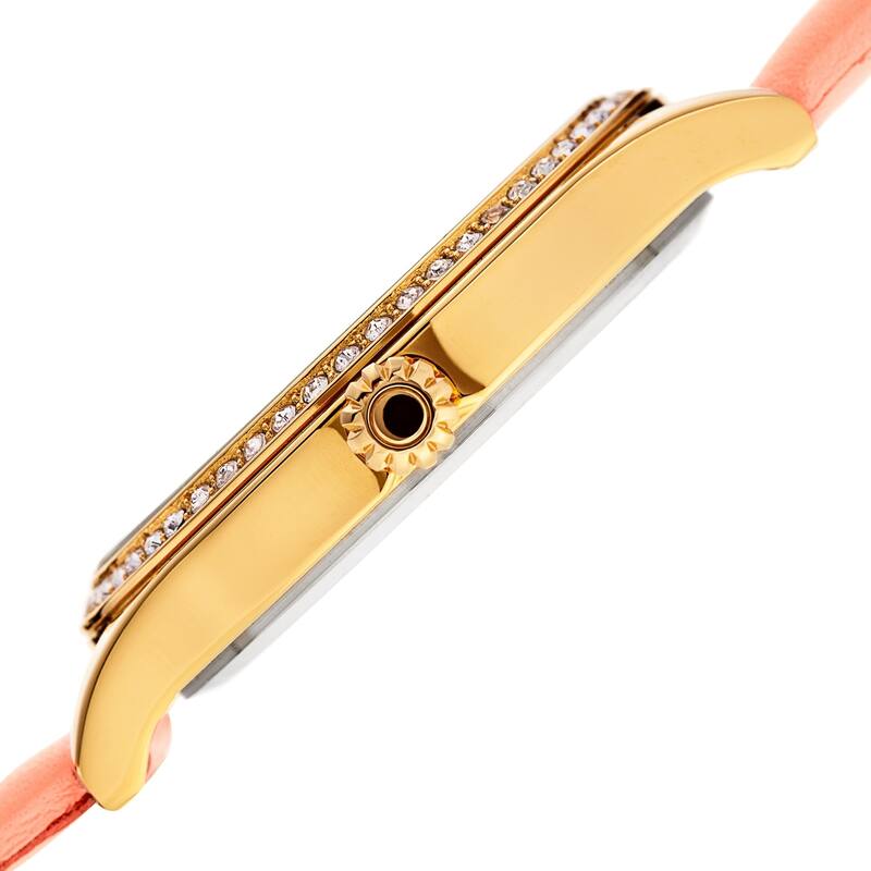 Akribos XXIV Women's Diamond Swarovski Crystal Date Pink Leather Strap Watch