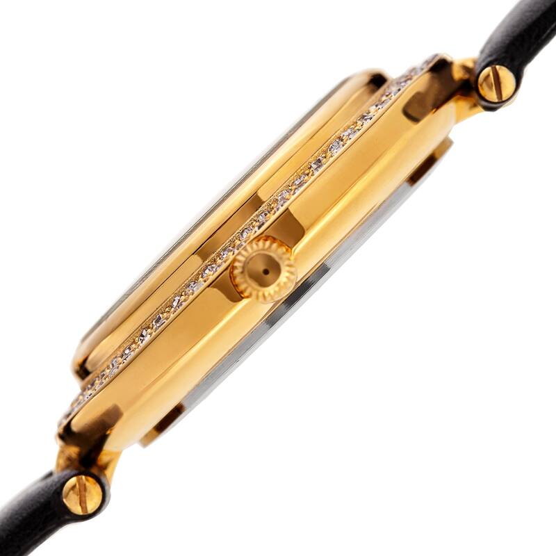 Akribos XXIV Women's Dazzling Diamond Crystal Green Black Leather Strap Watch