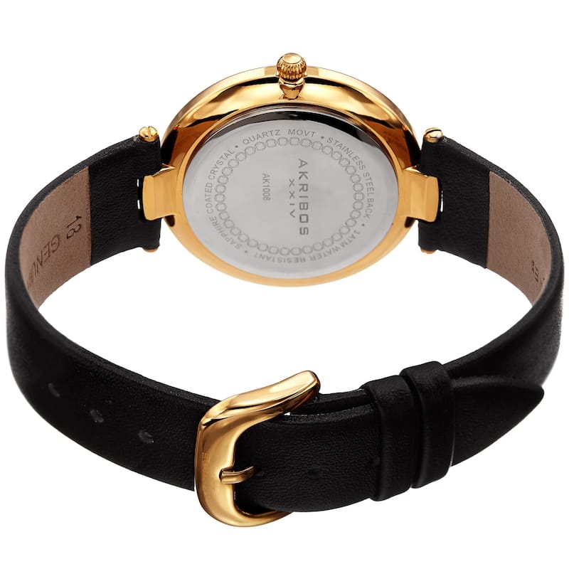 Akribos XXIV Women's Dazzling Diamond Crystal Green Black Leather Strap Watch