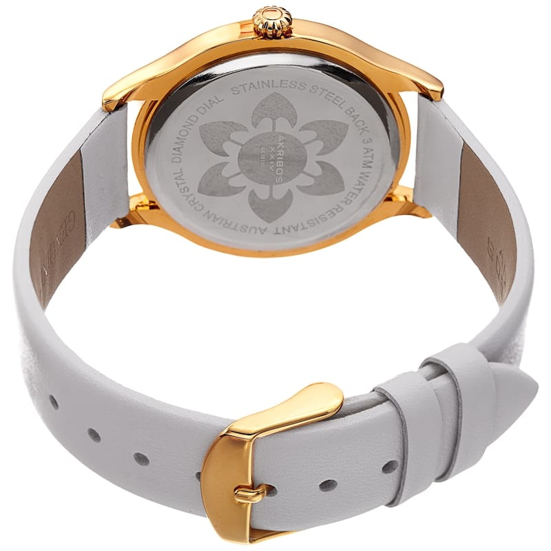 Akribos XXIV Women's Diamond Swarovski Crystal White Leather Strap Watch