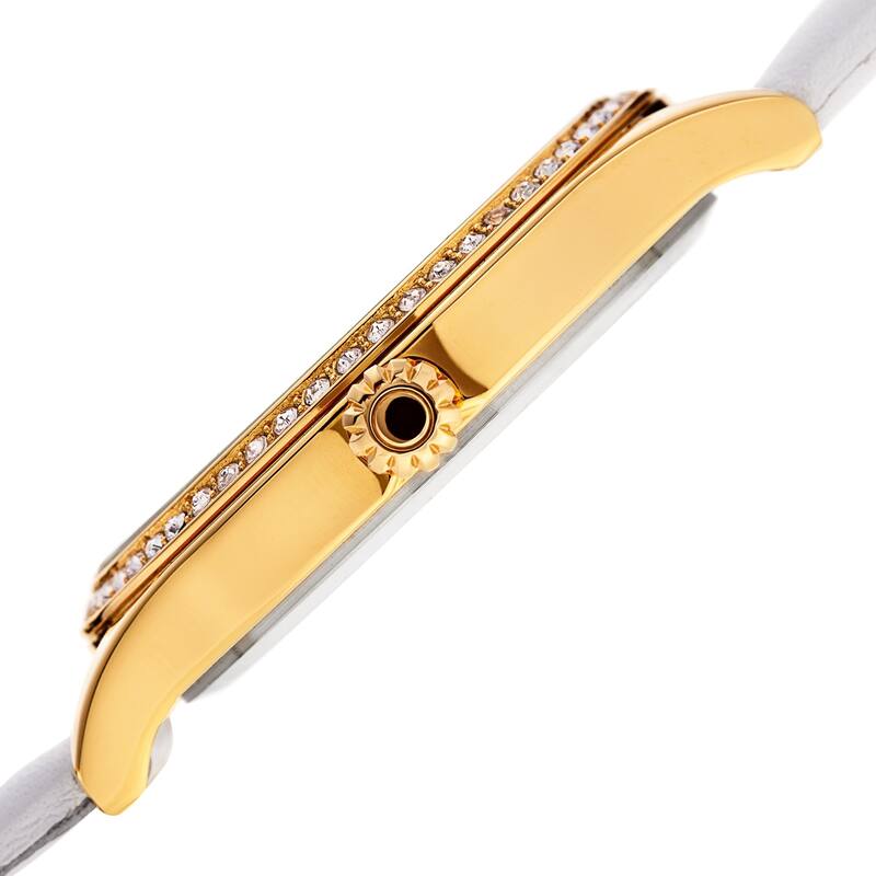 Akribos XXIV Women's Diamond Swarovski Crystal White Leather Strap Watch