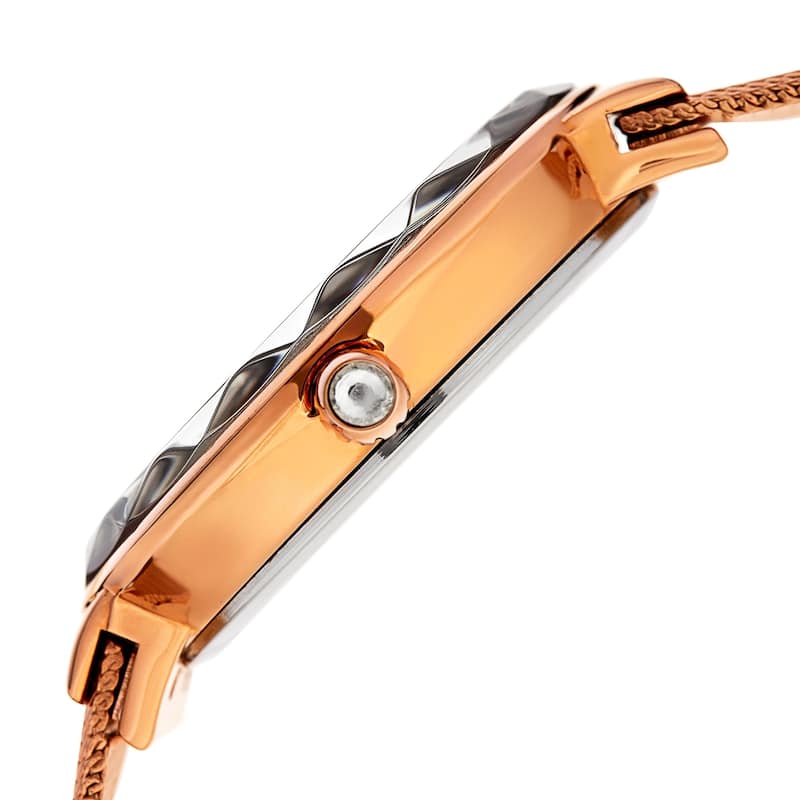 Akribos XXIV Women's Diamond Angled Rose-Tone Mesh Bracelet Watch