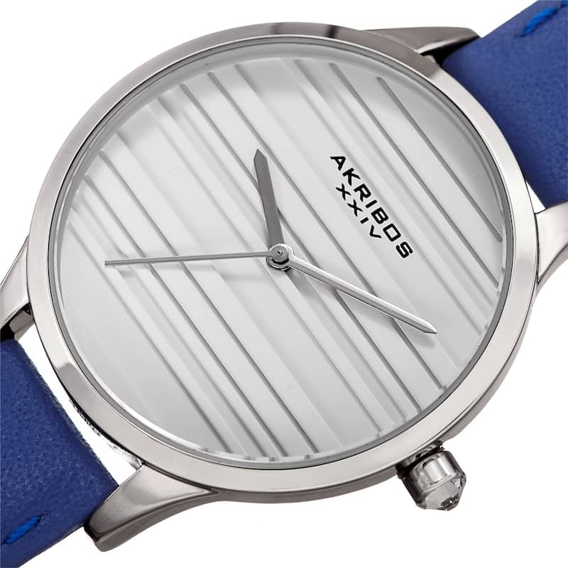 Akribos XXIV Women's Quartz Striate Simple Chic Blue Leather Strap Watch