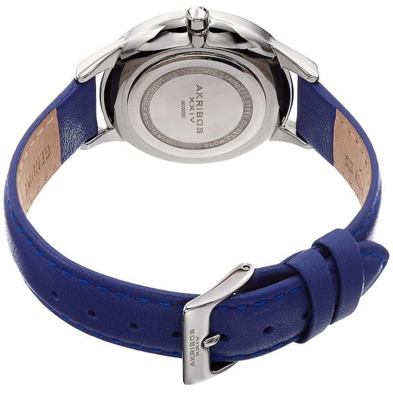 Akribos XXIV Women's Quartz Striate Simple Chic Blue Leather Strap Watch