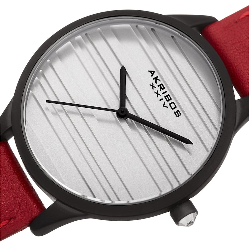 Akribos XXIV Women's Quartz Striate Simple Chic Red Leather Strap Watch