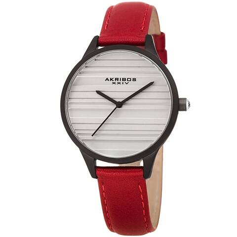 Akribos XXIV Women's Quartz Striate Simple Chic Red Leather Strap Watch