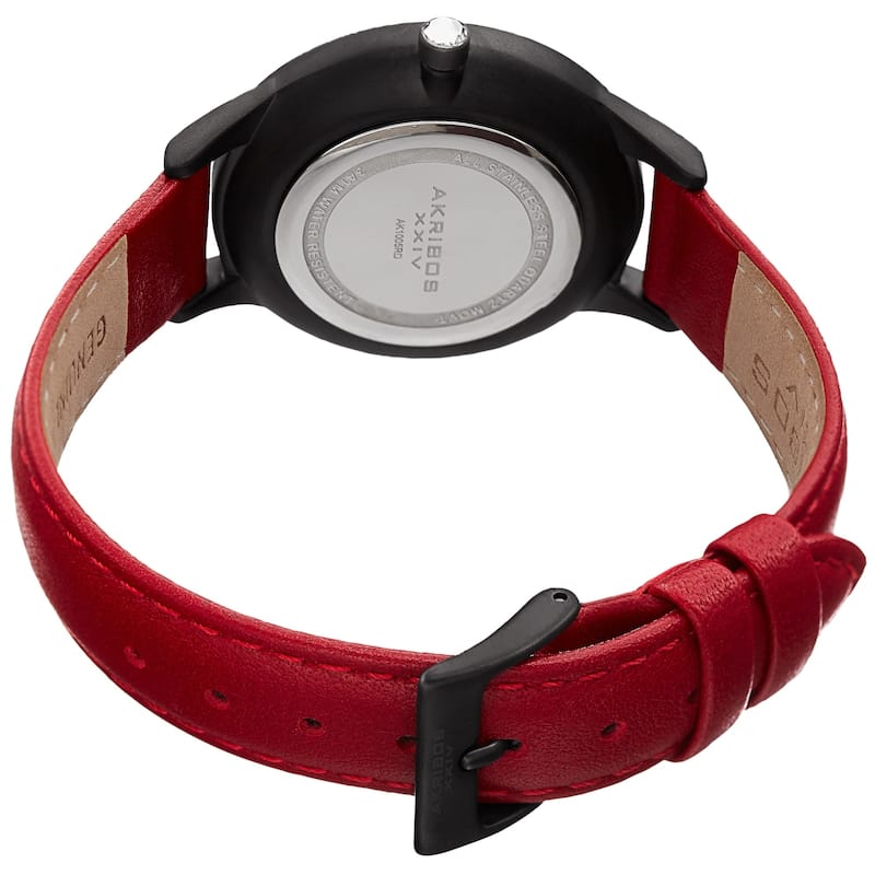 Akribos XXIV Women's Quartz Striate Simple Chic Red Leather Strap Watch