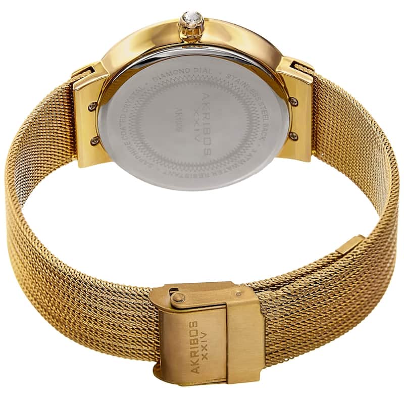 Akribos XXIV Women's Diamond Angled Gold-Tone Black Mesh Bracelet Watch