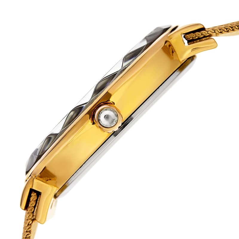 Akribos XXIV Women's Diamond Angled Gold-Tone Black Mesh Bracelet Watch
