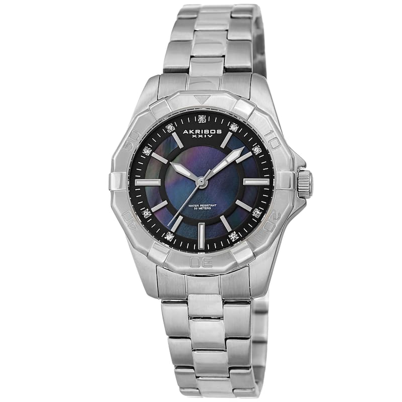 Akribos XXIV Women's Dodecagon Crystal Diver Style Silver-Tone Bracelet Watch