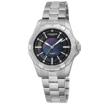 Akribos XXIV Women's Dodecagon Crystal Diver Style Silver-Tone Bracelet Watch
