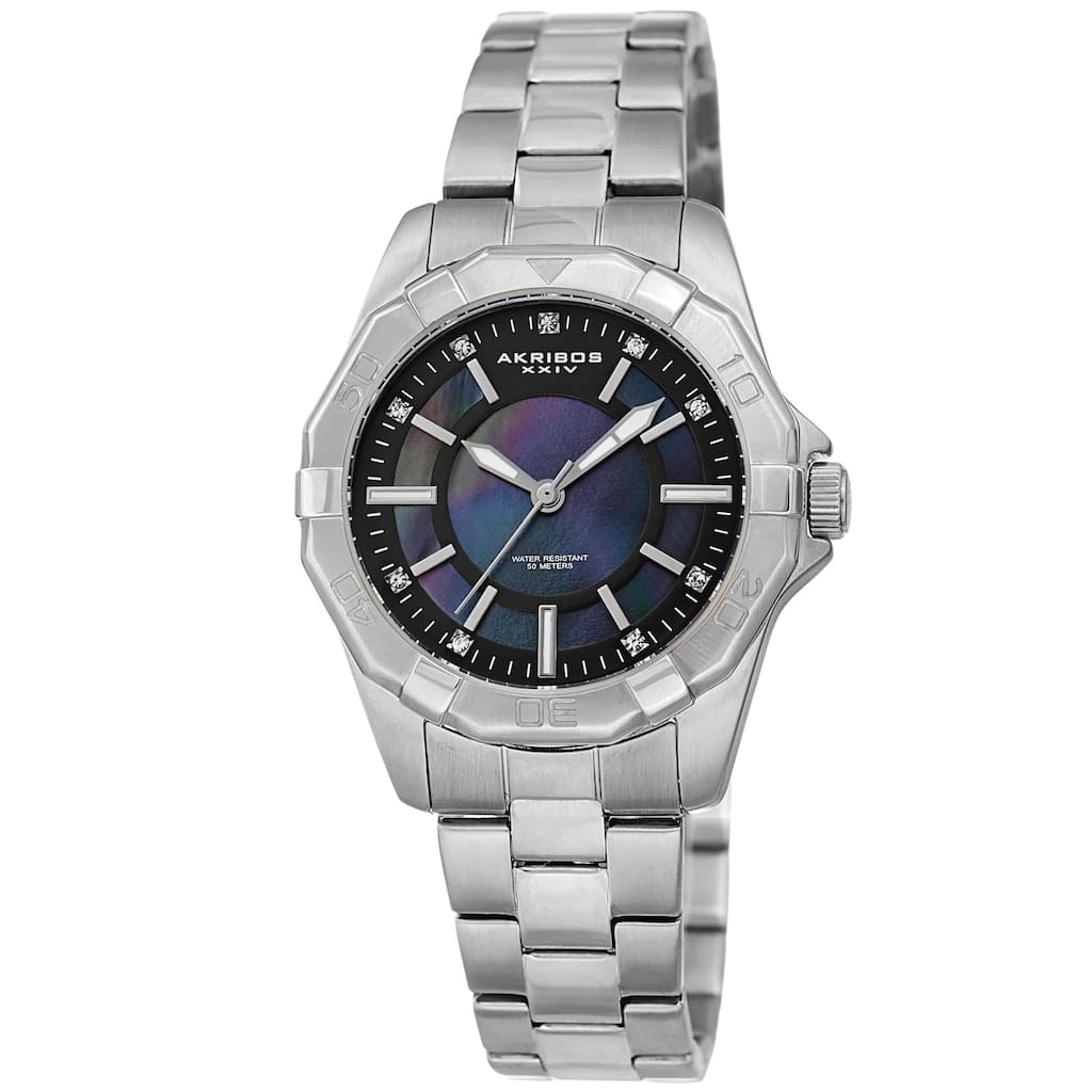 Akribos XXIV Women's Dodecagon Crystal Diver Style Silver-Tone Bracelet Watch