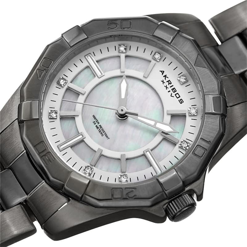 Akribos XXIV Women's Dodecagon Crystal Diver Style Grey Bracelet Watch