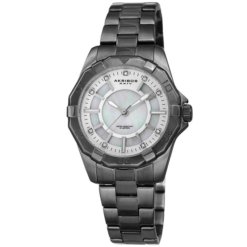 Akribos XXIV Women's Dodecagon Crystal Diver Style Grey Bracelet Watch