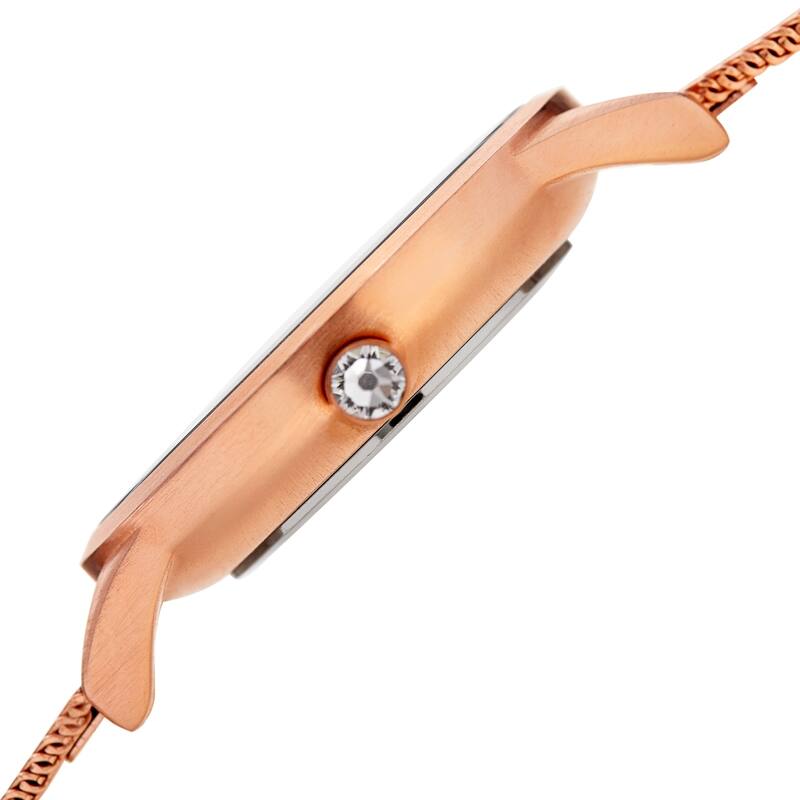 Akribos XXIV Women's Quartz Striate Simple Chic Rose-Tone Mesh Strap Watch