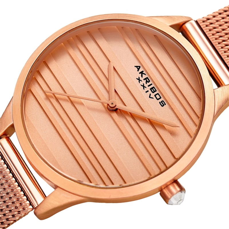 Akribos XXIV Women's Quartz Striate Simple Chic Rose-Tone Mesh Strap Watch