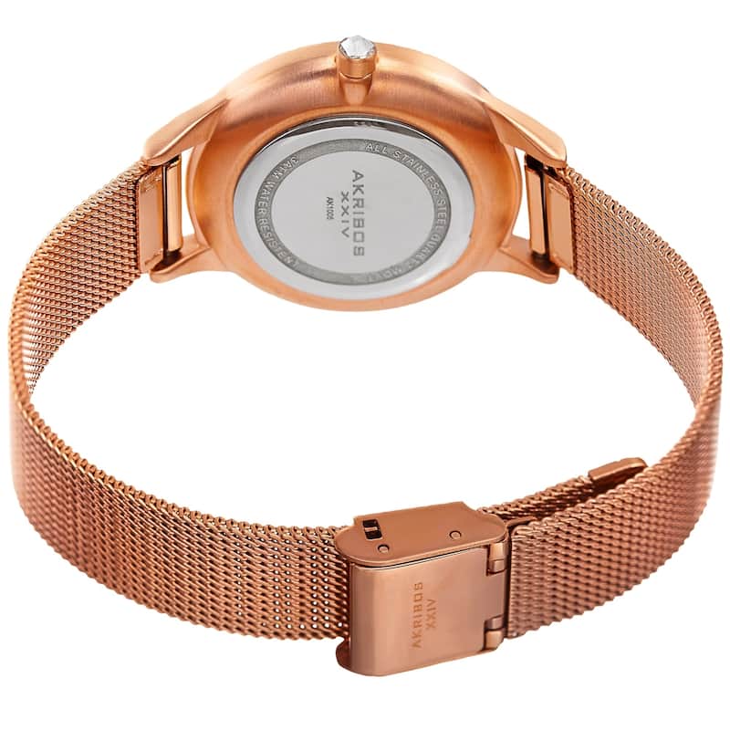 Akribos XXIV Women's Quartz Striate Simple Chic Rose-Tone Mesh Strap Watch