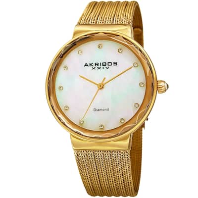 Akribos XXIV Women's Diamond Angled Gold-Tone Mesh Bracelet Watch