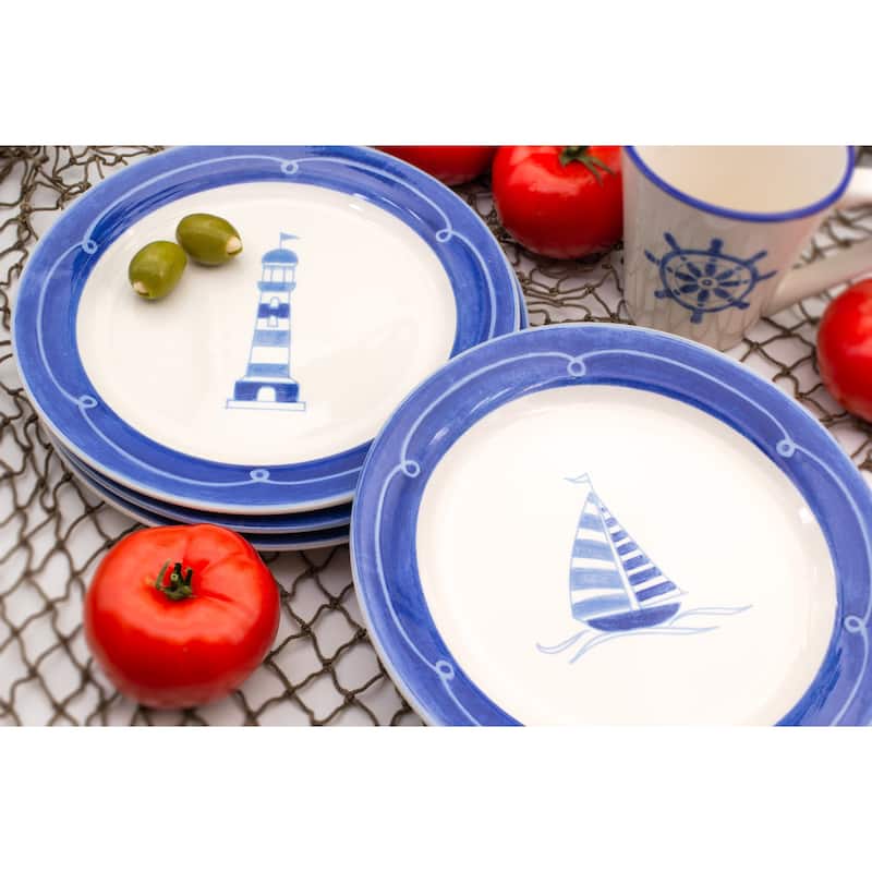 Euro Ceramica Ahoy 4 Piece Stoneware Assorted Salad Plate Set - 8.66 in. x 8.66 in. x 1 in.