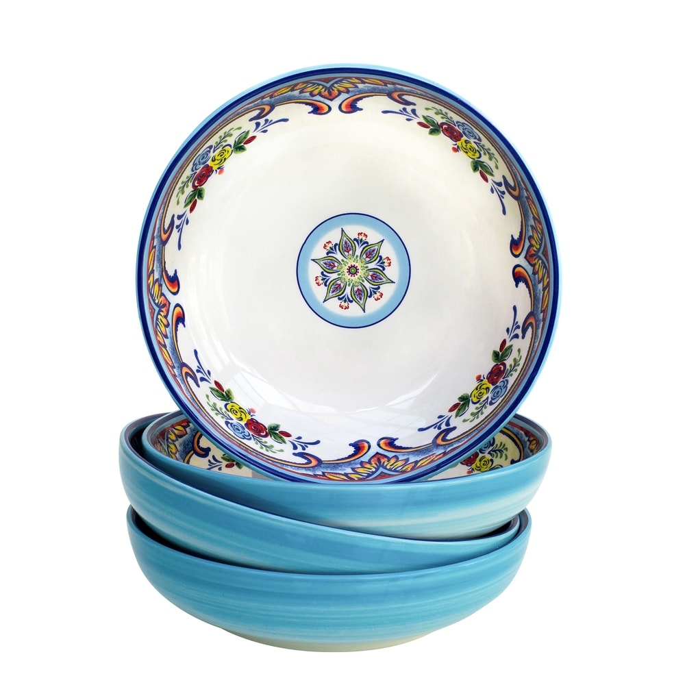 overstock.com | Euro Ceramica Zanzibar Multicolor 40oz. Pasta Bowls (Set of 4)