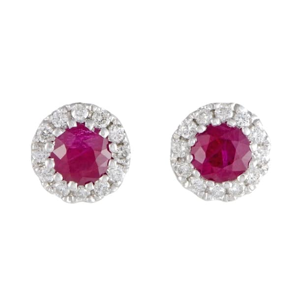 White Gold Diamond Pave And Ruby Small Stud Earrings White Gold Diamond Pave And Ruby Small Stud Earrings
