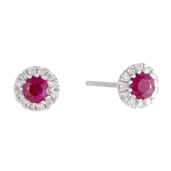 White Gold Diamond Pave And Ruby Small Stud Earrings White Gold Diamond Pave And Ruby Small Stud Earrings