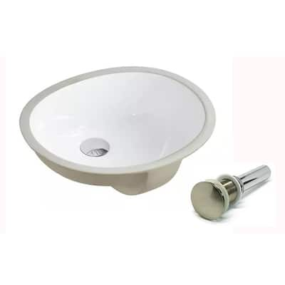 17-1/2-inch European Style Oval Shape Porcelain Ceramic Bathroom Undermount Sink with Umbrella Pop Up Drain