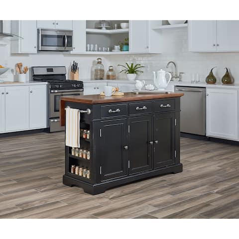 Ship Models Kitchen Island osp home furnishings country kitchen large kitchen island in black distressed finish with vintage oak top