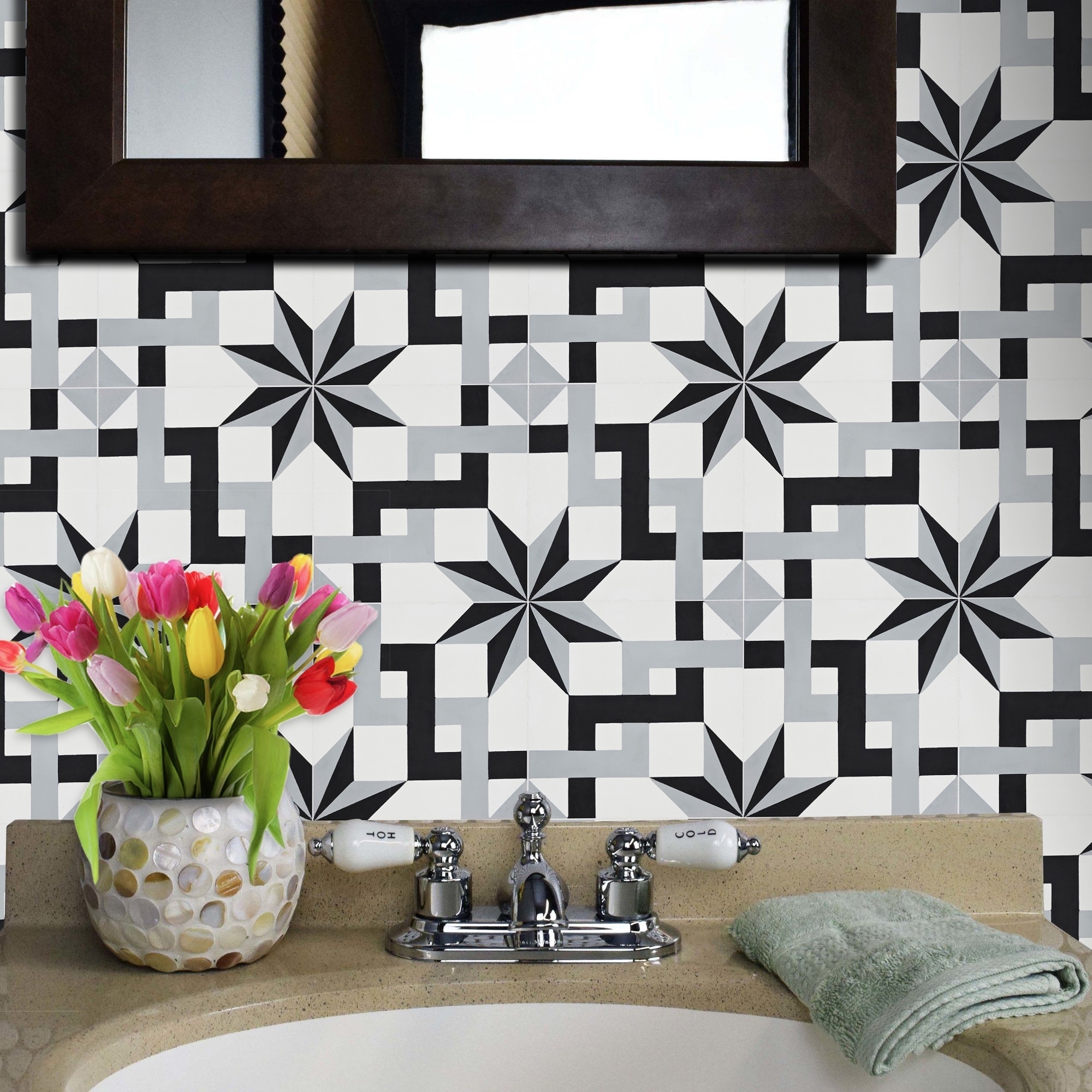 Handmade Sahara in Black and Grey Tile, Pack of 12 (Morocco)