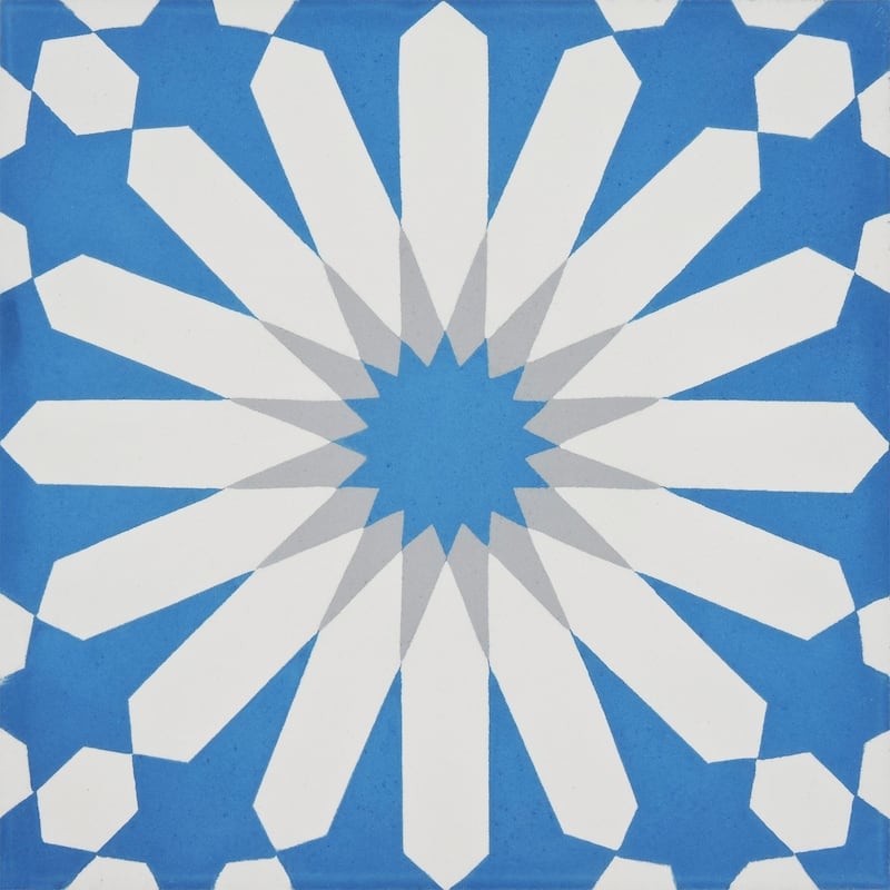 Handmade Alhambra in Blue, Grey, White Tile, Pack of 12 (Morocco)