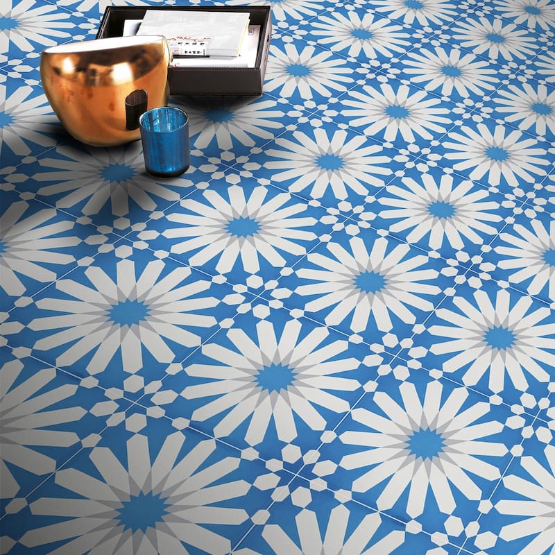 Handmade Alhambra in Blue, Grey, White Tile, Pack of 12 (Morocco)