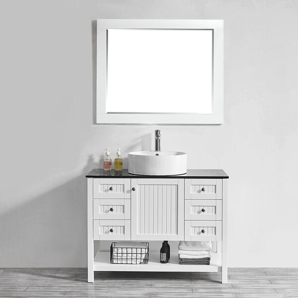 Shop Modena 42" Vanity in White with Glass Countertop with