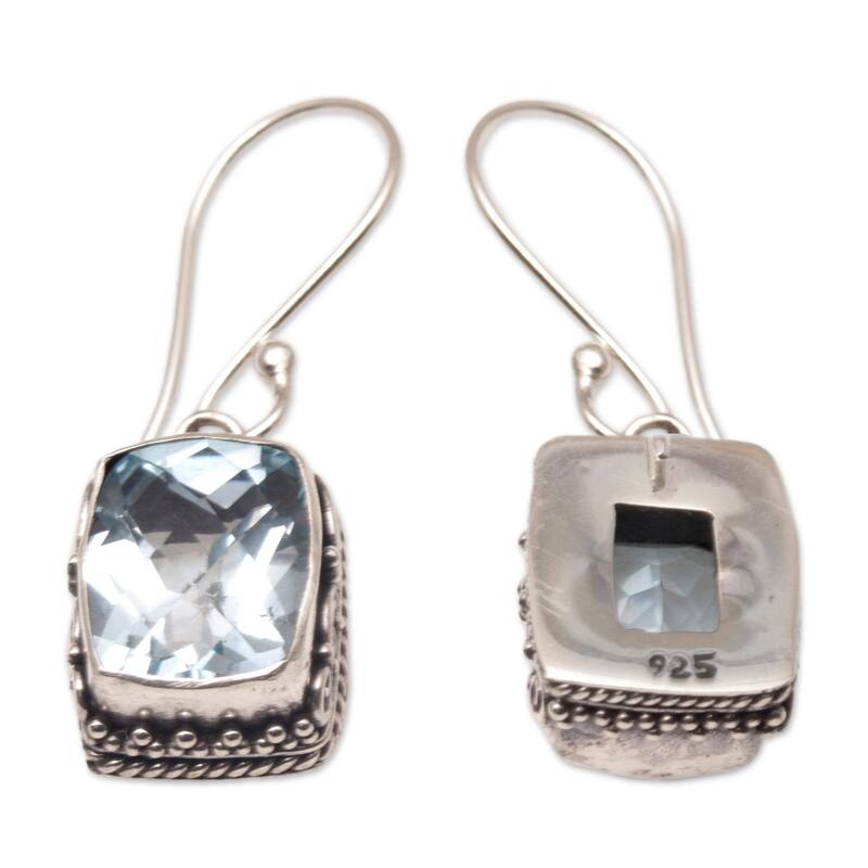 Handmade Sterling Silver Temple Gleam Blue Topaz Earrings (Indonesia) - 1.2L*0.4W