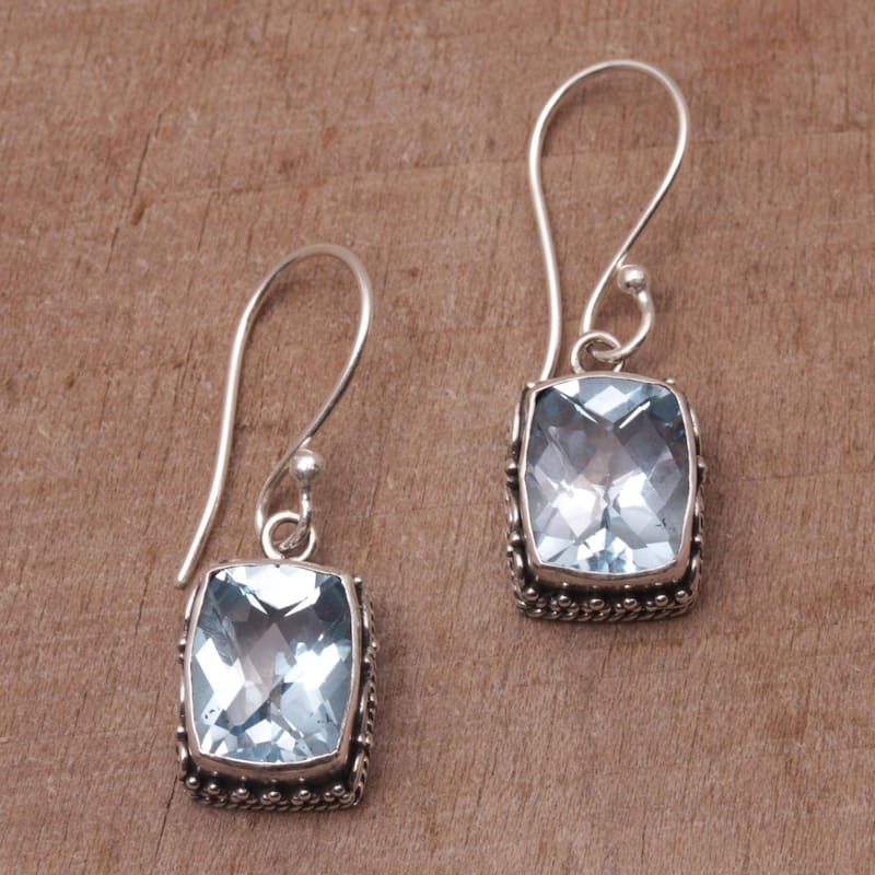Handmade Sterling Silver Temple Gleam Blue Topaz Earrings (Indonesia) - 1.2L*0.4W