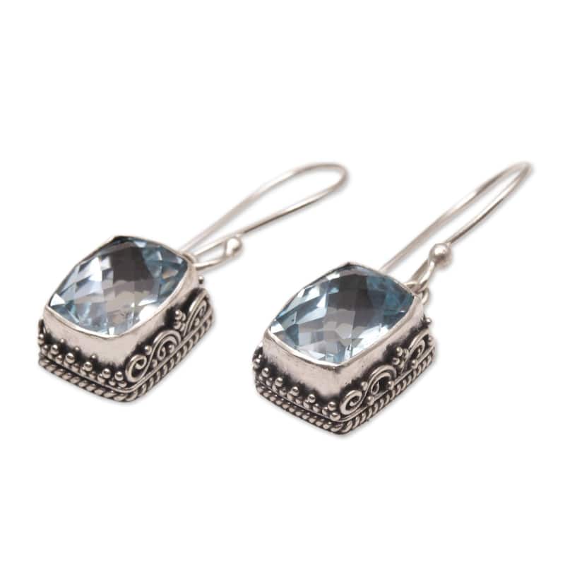 Handmade Sterling Silver Temple Gleam Blue Topaz Earrings (Indonesia) - 1.2L*0.4W