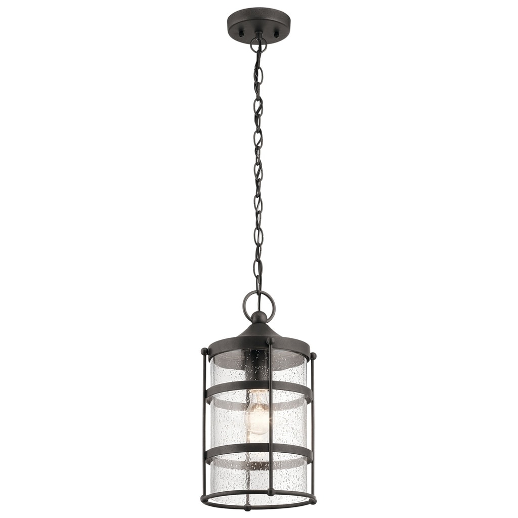 Kichler Mill Lane Anvil Iron Transitional Seeded Glass Lantern Pendant Light