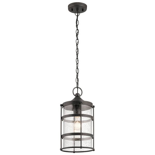 Kichler Mill Lane Anvil Iron Transitional Seeded Glass Lantern Pendant Light