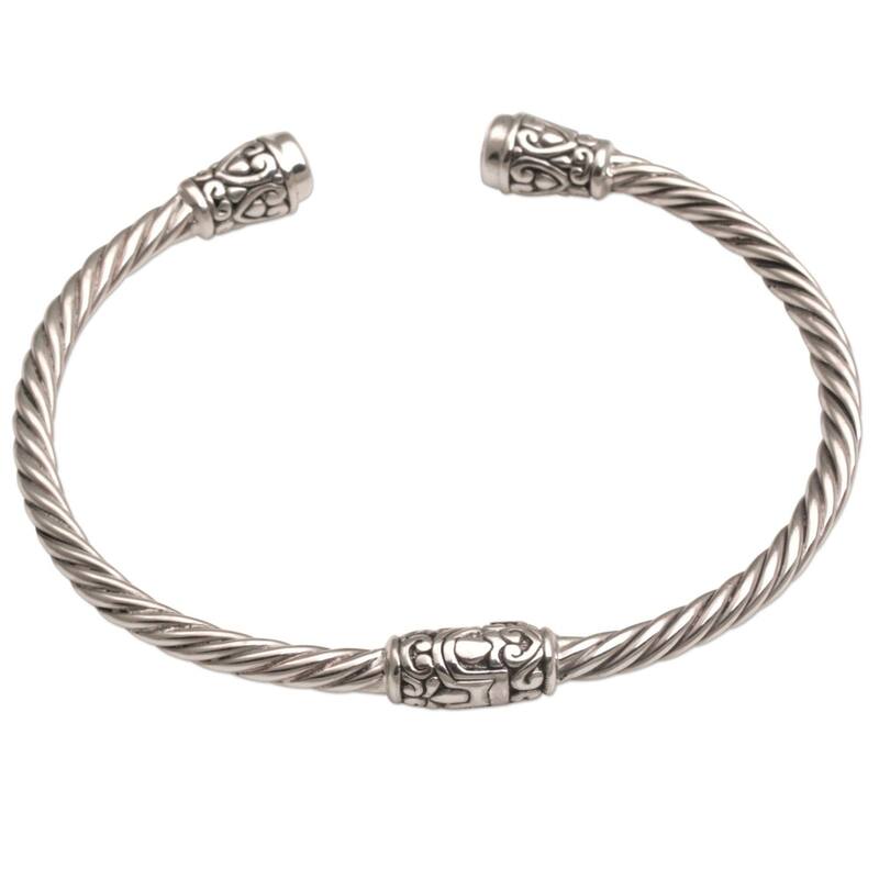 NOVICA Handmade Sterling Silver Spiral Temple Blue Topaz Bracelet (Indonesia)