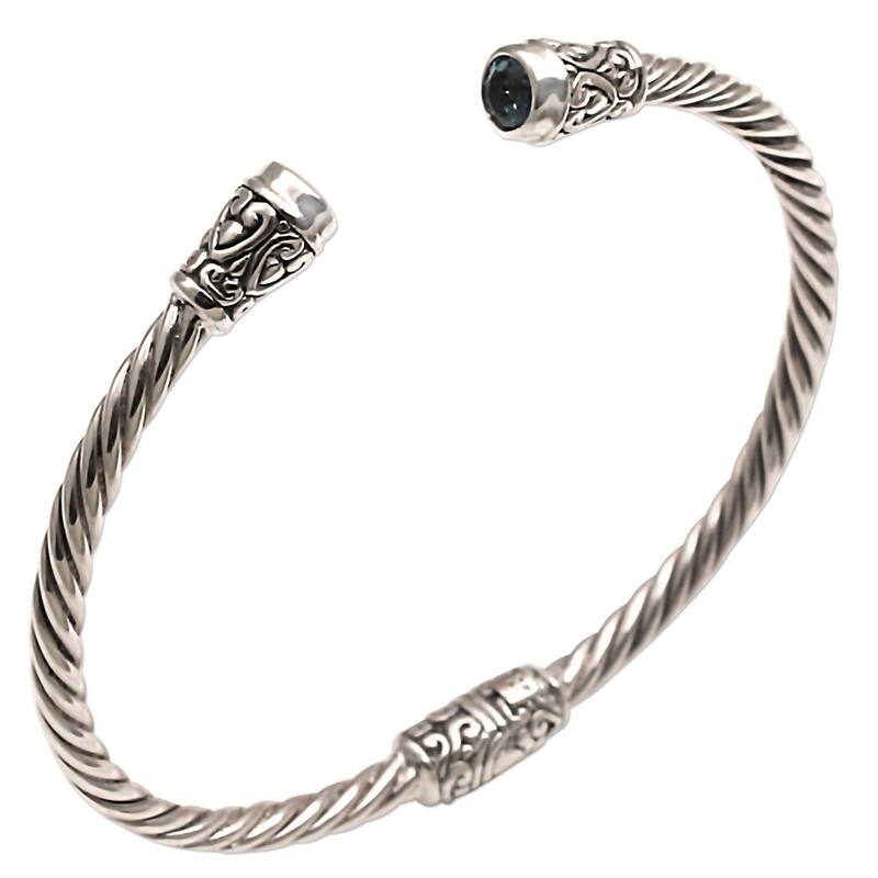 NOVICA Handmade Sterling Silver Spiral Temple Blue Topaz Bracelet (Indonesia) - Blue - 6.25 Inch - Silver - White