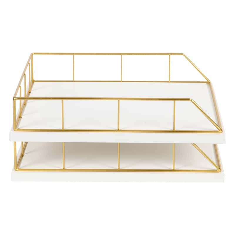 Carbon Loft Richter Stacked Metal and Wood Letter Trays - N/A